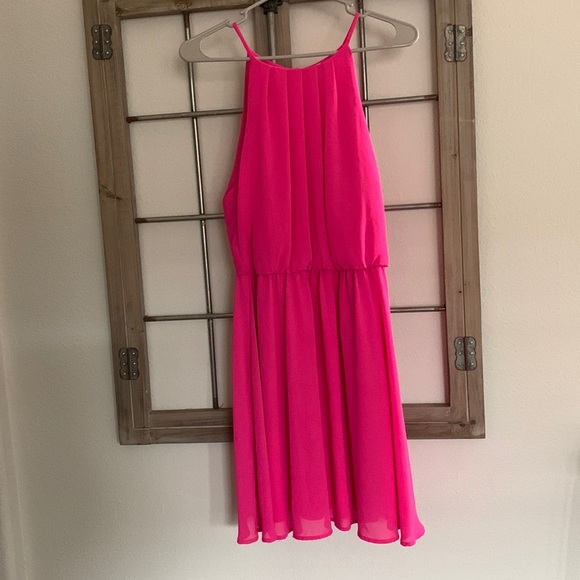 Lush Hot Pink Halter Dress - Picture 2 of 7